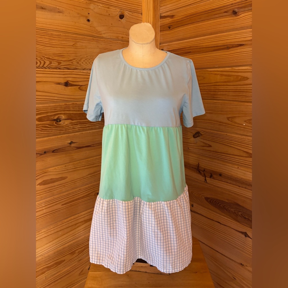 Southern Sass Smocks Blue and Green Colorblock Dress